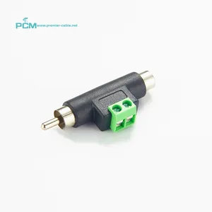RCA Male to Female with Screw Terminal Block 3 Way T Type Adapter
