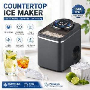 Portable <b>Countertop</b> Square <b>Ice</b> <b>Maker</b> Machine 16KG/24H Self Cleaning <b>Ice</b> Cube <b>Maker</b> with 1.5L Water Tank - Product Image 1