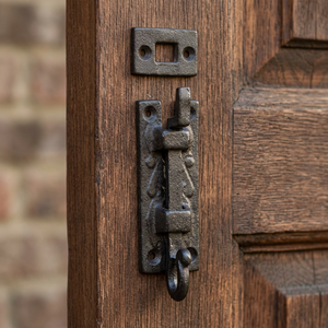 Loquet de porte en fonte noire rustique de qualité supérieure avec design décoratif pour poignée de porte d'entrée, orientation droite, provenance Inde - Product Image 3