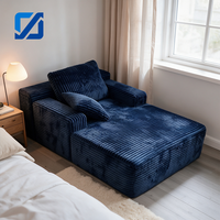 Canapé modulaire carré convertible moderne en tissu doux bleu marine, une place, avec coussins épais écologiques pour villa