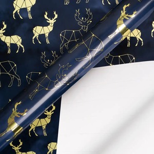Custom Eco-Friendly Deer Gold Geometric Pattern Metallized Recyclable Gift <b>Wrapping</b> <b>Paper</b> Roll Single Coated for Craft Packaging - Product Image 3