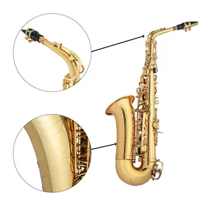 Alto <span class=keywords><strong>Eb</strong></span> Tune Saxofón Latón Laca Dorada Sax Con Estuche Boquilla 2,5 Saxofón Alto Cañas Correa de Corcho Cepillo Guantes Estuche - Product Image 3