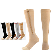 Chaussettes de sport à compression graduée, mi-mollet, hauteur genou, en nylon, anti-frottement, absorbant la transpiration, avec fermeture éclair, élastiques, soulageant la fatigue