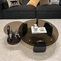 Table Basse Ronde Moderne ModHomi en Gros pour Salon Chambre à Coucher Meuble en Verre Trempé et Base en Bois Luxe Léger