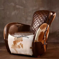 Chaise longue individuelle de style américain en cuir véritable pour salon, avec rembourrage en éponge haute densité