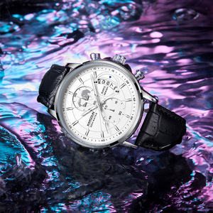 Luxury Waterproof Quartz Watch New Fashion Business Style Genuine Leather Strap Luminous Three-Eye <b>Chronograph</b> Mechanical Watch - Product Image 3