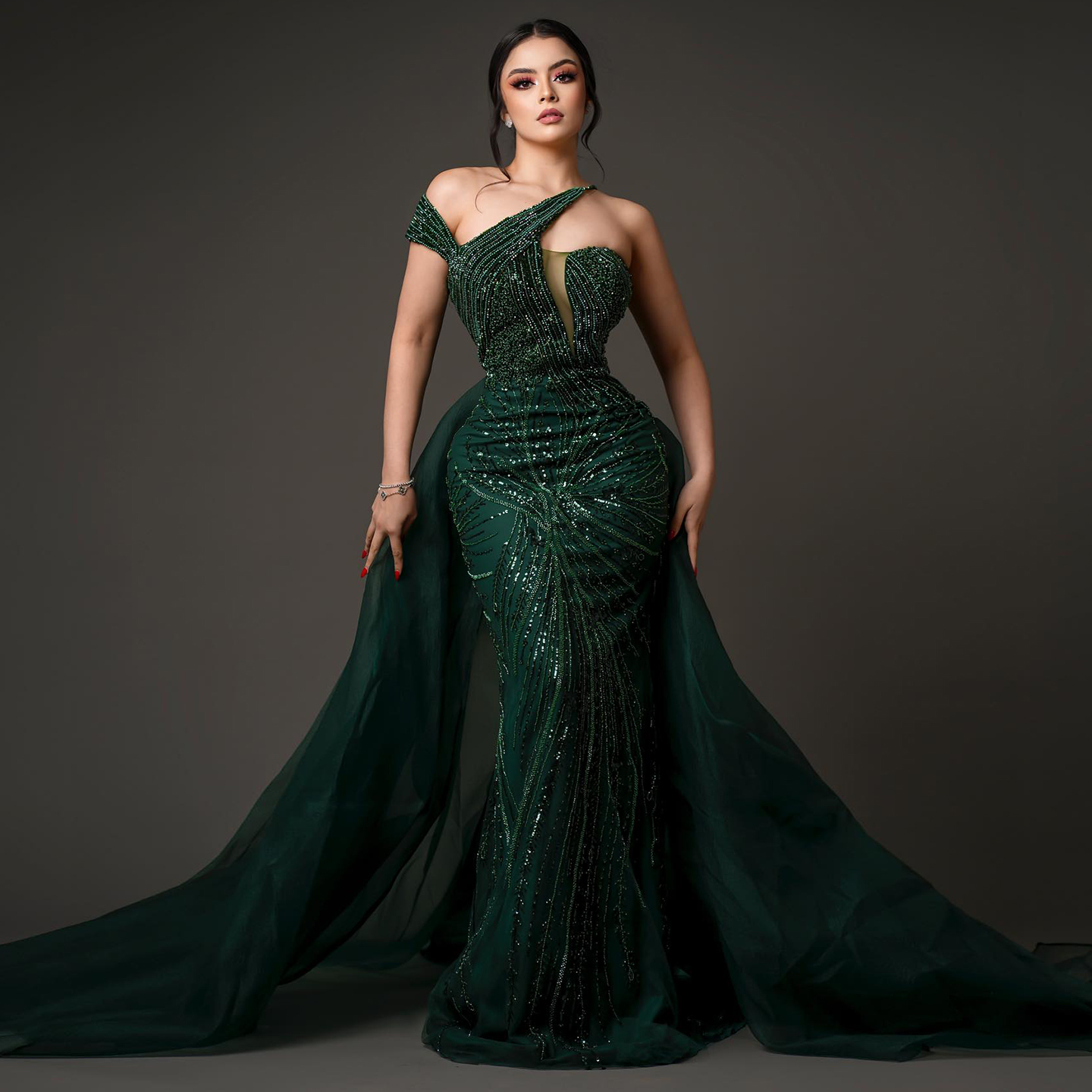 slim fit dress slacks Missord Draping Emerald Green Dress XH2158 Online Sale – MISS ORD main image 1