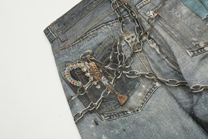 High Street's Distinctive Loose Straight <span class=keywords><strong>Jeans</strong></span> para hombres Vintage Real Shot Cutting Impresión digital Dark Denim Spring <span class=keywords><strong>Jeans</strong></span> Pantalones - Product Image 6