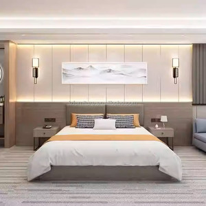 Custom Hotel Bedroom Furniture <b>Set</b> Solid Wood <b>Single</b> Twin Platform <b>Bed</b> Frame with Headboard Nighttands Mattress for 3 Star Hotel - Product Image 1