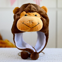 Chapeau de costume de personnage sportif en peluche singe personnalisé avec logo, pour adulte et enfant, avec oreilles rabattables, pour l'hiver