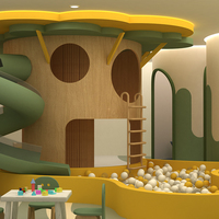 Aire de jeux intérieure sur le thème de la cabane dans les arbres, avec toboggan en spirale, piscine à balles et coin lecture pour enfants et tout-petits, idéale pour les écoles maternelles