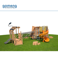Structures de jeu et d'escalade en bois, modèles chat mignons, avec toboggan en plastique, équipement de parc d'attractions extérieur, fourni par la Chine