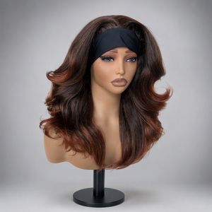 Parrucche sintetiche con <span class=keywords><strong>frangia</strong></span> riccia e fascia per capelli # MT1B-30 Parrucche Sintetiche Ondulate Yaki a Strati, Colore Ombre Ginger Brown Auburn, per Donne di Colore - Product Image 3