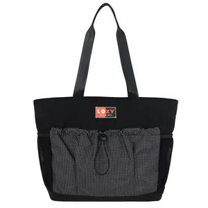 Leisure causal design high quality large waterproof nylon shoulder tote bag with zipper and pockets for women