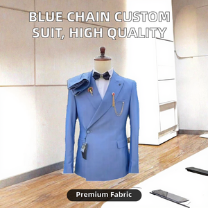 Traje de Negocios Personalizado para Hombre, Talla Grande, Antiestático, de Algodón, Diseño de Cadena Azul, Alta Calidad, S2296R - Product Image 2