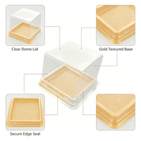 Boîte à gâteau carrée en PET transparent avec base dorée, jetable, pour mousse, tiramisu et pâtisseries