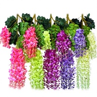 Vente en gros de fleurs artificielles de glycine, décoration de mariage et de fêtes, décoration de salon et de jardin, guirlandes de feuilles vertes en plastique