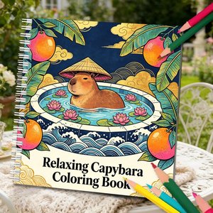 Carnets de coloriage spirale anti-stress à succès : pages à colorier personnalisées avec adorables capybaras pour adultes et adolescents, soulagement de l'anxiété - Product Image 3