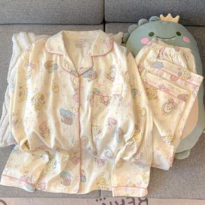 Conjunto de Pijama de Mujer, Nuevo Estilo, con Botones <span class=keywords><strong>en</strong></span> la Solapa, Pantalones Largos, Suave y Holgado, <span class=keywords><strong>Ropa</strong></span> de Casa de Dos Piezas - Product Image 1