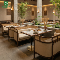 Ensemble de table et chaises de salle à manger en rotin de style chinois, en bois massif, pour restaurant, usage commercial