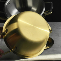 Pot de nouilles coréen en acier inoxydable 304, pot de soupe polyvalent à double poignée pour restaurant maison