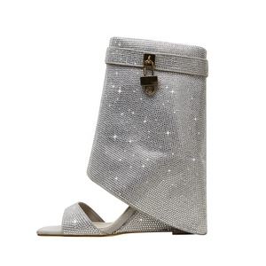 Bling Diamonds femmes bande unique fermeture éclair latérale bottines requin serrure talons compensés <span class=keywords><strong>sandales</strong></span> superposition pour l'été respirant automne - Product Image 2