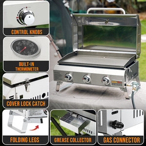 Tabletop <strong>3</strong> <strong>Burners</strong> Gas <strong>BBQ</strong> Grill Easily Cleaned Portable Stainless Steel - Product Image 4