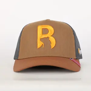 Oem Logo ricamo personalizzato 5 pannello cappello maglia di cotone alla moda marrone berretto da camionista uomo all'aperto di alta qualità sport Gorras