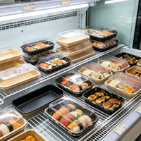 Boîte en papier série EP, plateau à sushi en papier kraft, couvercle transparent anti-buée en PET, emballage jetable à emporter pour les fournisseurs de traiteur