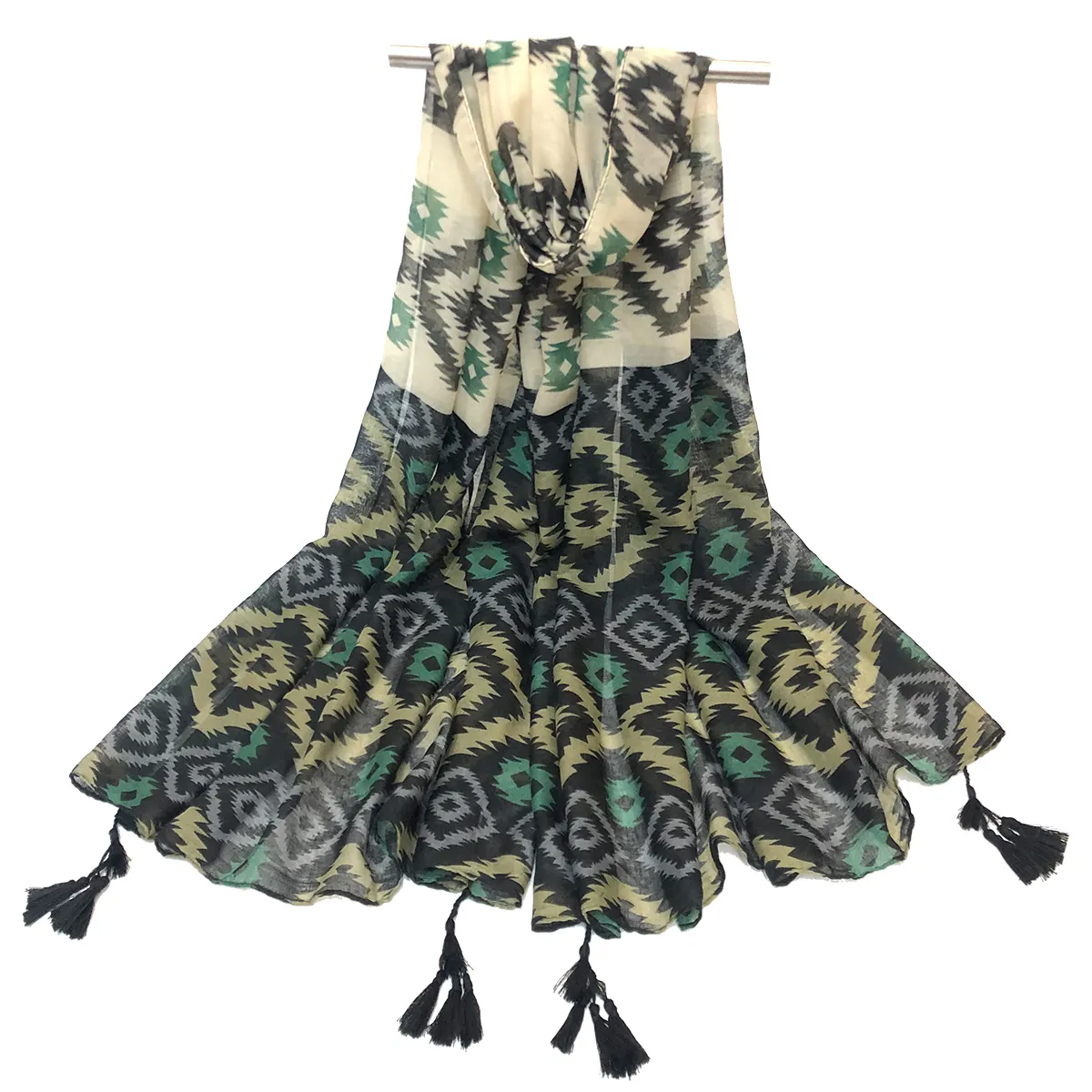 Primavera ed estate vendita calda alla moda e versatile sciarpa con nappe stampata turbante scialle vendita diretta in fabbrica
