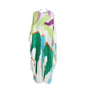 아프리카 프린트 카프탄 빠른 배송 2023 새로운 프린트 느슨한 플러스 사이즈 카프탄 맥시 드레스 유행 여성 우아한 주름 드레스