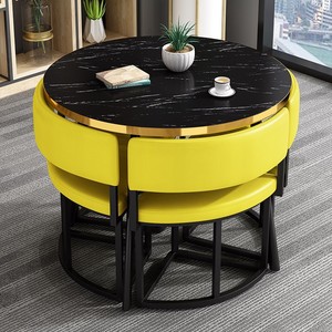 Yer Tasarruflu Katlanabilir Yemek Masası Sandalye Seti Çizilmez Sinterlenmiş Taş Üst Tabla İstiflenebilir PU Sandalyeler Modern İskandinav Tasarımı - Product Image 1