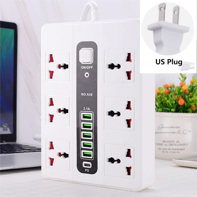 Manufacturer's Unique Power Strip with 6 Outlets and 5 USB a Ports 10A Extension Socket with US-Standard Plug