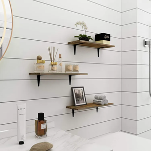 Rustic <strong>Wood</strong> Floating Shelves Wall Mounted <strong>Shelving</strong> Set of 3 Decorative Wall <strong>Storage</strong> Shelves for Bedroom, Living Room, Bathroom - Product Image 4