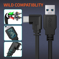 Cable USB 3.0 a USB-C de ángulo recto con carga rápida de 5 Gbps, transferencia de datos y suministro de energía PD de 18 W para juegos de PC y realidad virtual