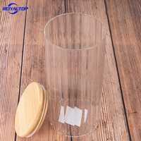 Ensemble de contenants de rangement pour la cuisine, rayé, transparent, 37 oz, 1100 ml, bocal en verre borosilicate à large ouverture avec couvercle en bambou