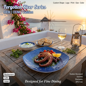 Plato de Melamina Personalizado OEM ODM con Diseño Impreso, 10 Pulgadas, para Bistec y Pasta, Apilable, Estilo Indigo <span class=keywords><strong>Ripple</strong></span>, para Restaurante y Bistro - Product Image 1