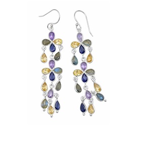 Boucles d'oreilles élégantes en argent sterling avec plusieurs pierres magnifiquement disposées – Boucles d'oreilles scintillantes et élégantes pour femmes et filles, bijoux haut de gamme - Product Image 1