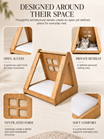Tente pour animaux de compagnie en bois naturel moderne avec coussin confortable et lavable, design respirant et ventilé pour une utilisation en intérieur/extérieur