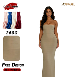 Robe longue bustier bandage pour femme A&J OEM, 260G, coupe sirène, moulante, kaki, poudre de cacao, ivoire, ODM 2026 - Product Image 1