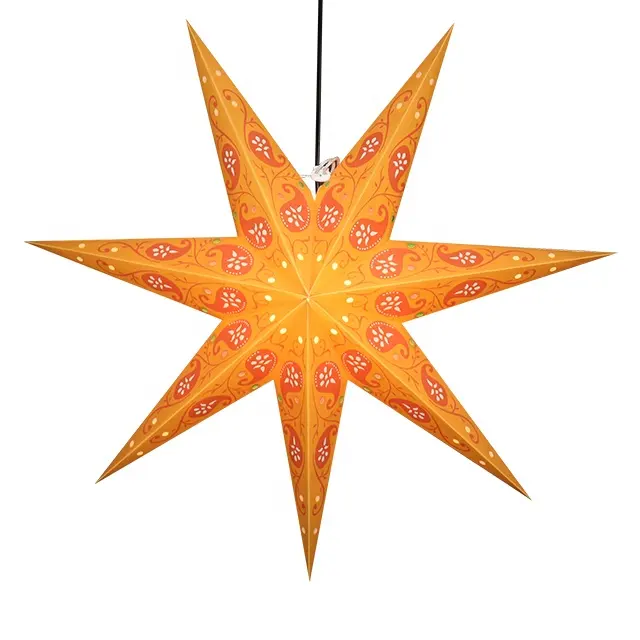 Christmas Holiday Decorations Large Orange Paper Star Hanging Lantern Led Light