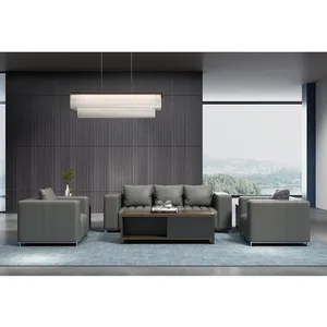 Hot Sale Cheap New Design Modern Office Black Leather High Density Sponge CEO Boss Waiting Reception Sofa Set