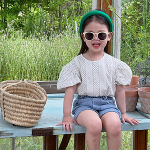 Top per bambina a sbuffo corto con stampe a pois estivi all'ingrosso 2022 - Product Image 1