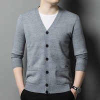 Cardigans tricotés unis à col en V respirants pour hommes, grandes tailles, vente en gros d'usine, pour le printemps et l'automne, avec col ouvert