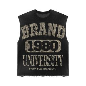 เสื้อยืดแขนกุดสไตล์สตรีทผู้ชายแบบสั่งทำพิเศษ ผ้าฝ้ายแท้ 100% ซักแล้วทำลายลายแบบดิจิตอล พิมพ์ลายแบบเรโทร ทรงหลวม เสื้อยืดผู้ชาย - Product Image 2