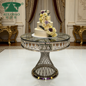 Mesa para pasteles de acero inoxidable con marco de cristal plateado para eventos de fiesta y bodas - Product Image 3