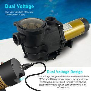 Ngọc 2HP, 2.5hp điện áp kép 115/220VAC trong mặt đất Hồ bơi bơm 6480gph qmax 66ft Hmax nhiệt bảo vệ cuộc sống lâu dài động cơ hồ bơi - Product Image 4