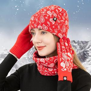 Ensemble bonnet et écharpe tricotés imprimés cachemire pour hommes, femmes et dames, avec fonction tactile pour téléphone, doublure polaire, idéal pour l'hiver en extérieur - Product Image 5