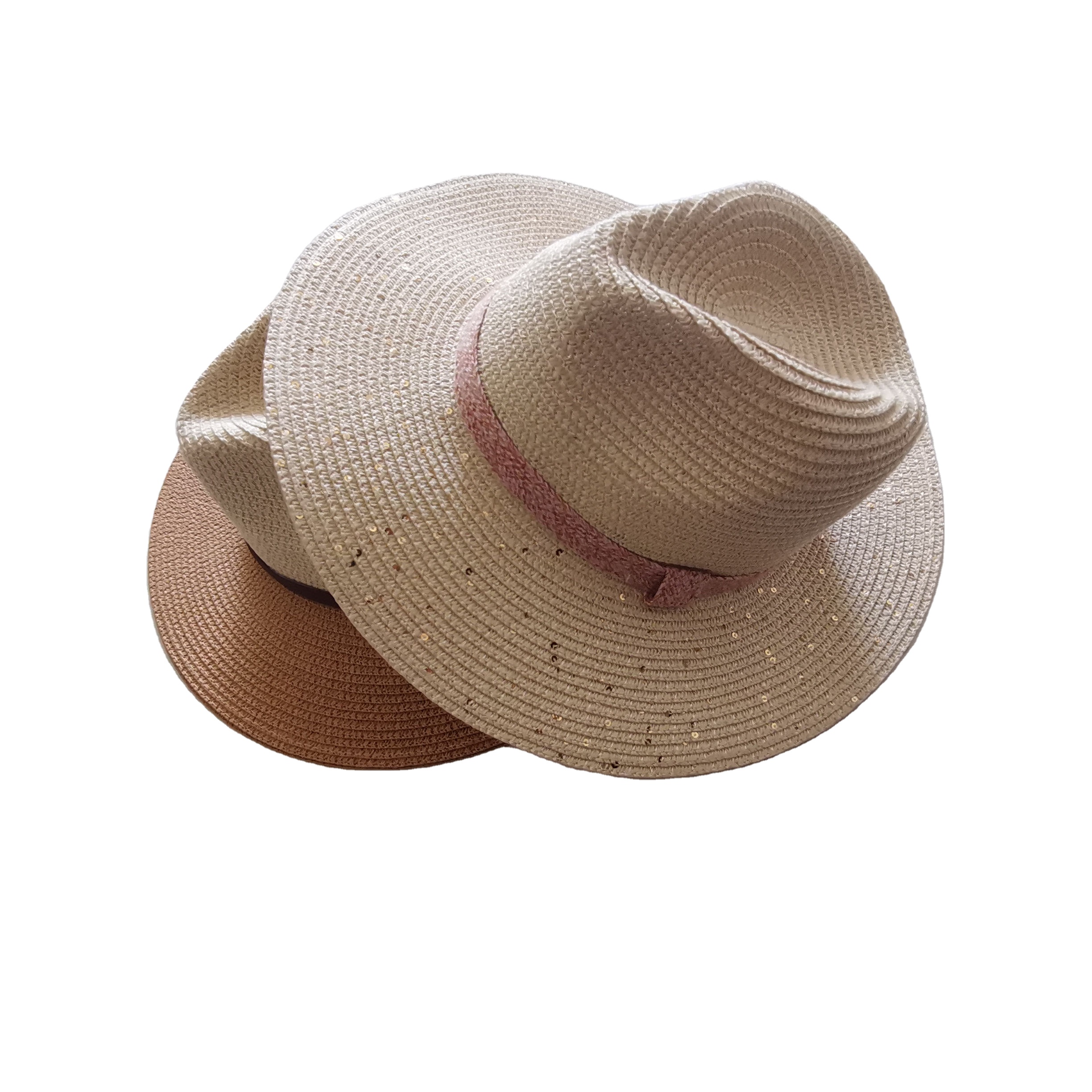 Популярные бежевые соломенные шляпы с блестками, оптовая продажа, женская летняя Солнцезащитная шляпа, соломенная тканая шляпа из бумаги