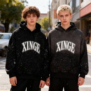 Sudadera con capucha unisex extragrande y corta, estilo vintage, lavado desgastado, 400 g/m², con estampado retro de pedrería, venta al por mayor, modelo 2026 - Product Image 3